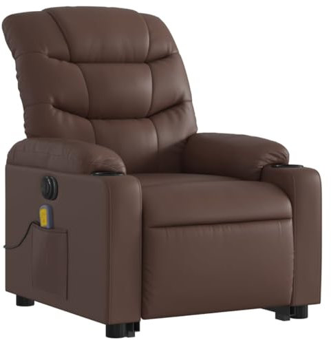 vidaXL Massagesessel, Sessel mit Aufstehhilfe Elektrisch, Relaxsessel mit Liegefunktion Vibrationsfunktion, Fernsehsessel Liegesessel Aufstehsessel, Braun Kunstleder