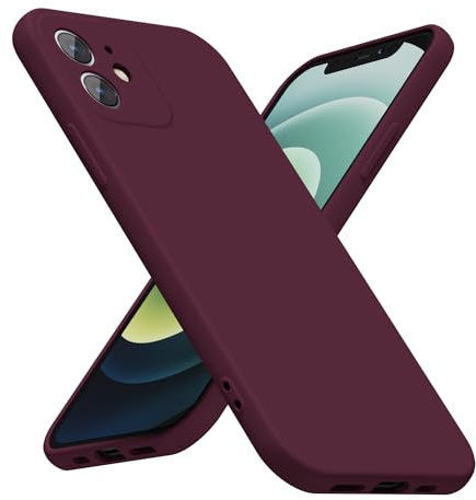 LoeoeL for iPhone 12 Phone Case Silicone, Minimalist Ultra Thin Slim Soft Rubber Gel Solid Color Matte TPU Cute Case for Women Men, Girly Plain Aesthetic Design & Camera Cover, Burgundy Maroon