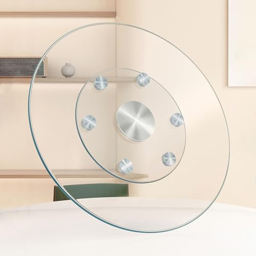 Gerrit ∅70-120cm Lazy Susan Plato Giratorio de Vidrio Grande para Mesa de Comedor, Bandeja Giratoria de Mesa de Vidrio Templado, Bandeja Giratoria para Servir Cenas con Rodamientos Silenciosos (Size