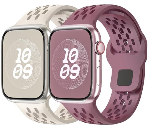 LEIXIUER 2 Piezas Correas Silicona Compatible con Apple Watch 42mm 46mm 45mm 41mm 40mm 44mm 49mm 42mm 38mm,Transpirables silicona Correa para iWatch Ultra Series 10 9 8 7 6 5 4 3 SE para Mujer Hombre