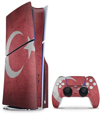 Skins4u Slim PS5 Skins Aufkleber für Playstation 5 Konsole und Controller Skin Vinyl Skin Sticker PS5 Slim Disc Design Schutz Folie Tuerkei Vintage