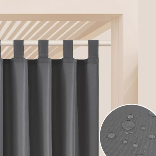 ROOM99 Outdoorvorhäng mit Schlaufen Garden Line 155 x 270 cm Breite x Höhe Outdoor Vorhang wetterfest Wasserdicht Sichtschutz Sonnenschutz Gardinen Garten Winddicht Dunkelgrau, 1 Stück