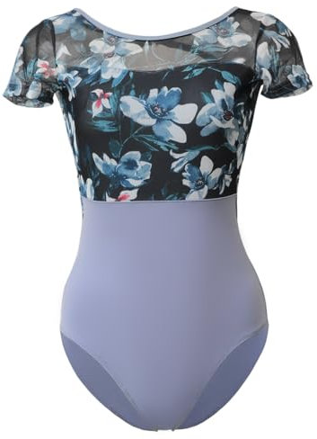 ROYAL SMEELA Sexy Druck Ballett Trikot Damen Kurzarm Tanztrikot Erwachsene Ballerina Body Mit BH Bedruckt Rückenlos Für Frauen