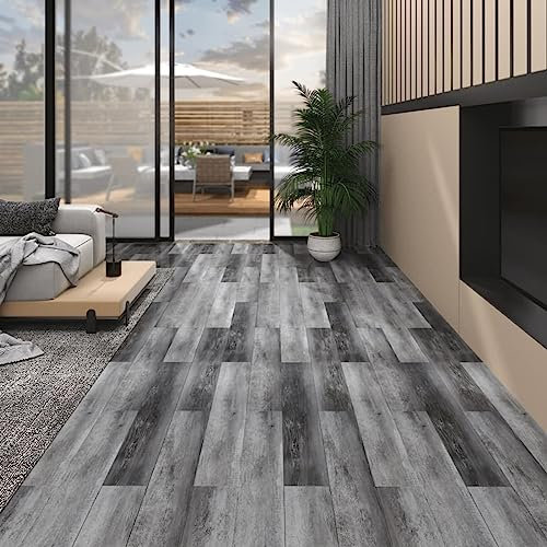 ZEYUAN PVC-Laminat-Dielen 4,46 m² 3 mm Selbstklebend, Fliesenfolie, Laminatboden, Küchenrückwand Folie, Bodenbelag Selbstklebend, Wandverkleidung, Deckenpaneele, Glänzend Grau