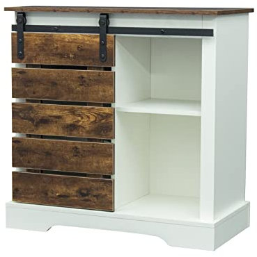XXAezr Sideboard Küche Modernes Bauernhaus-Aufbewahrungskonsolen-Seitenschrank-Buffet-Sideboard mit Schiebetür aus Glas und Schiebetür und Innenregalen Sideboard