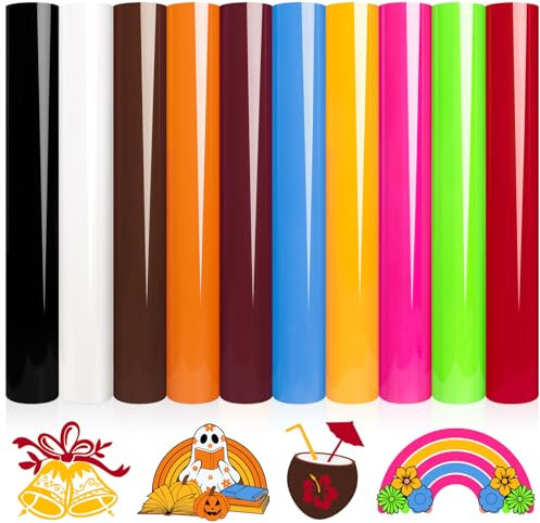 WRAPXPERT Iron on Vinyl 10 Packs HTV Heat Transfer Vinyl for Tshirts,12x10in Classic Color Iron on Vinyl for DIY Design,Compatible with Most Machines