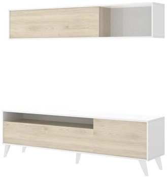 DEKIT GRUPO RIMOBEL BONN - MUEBLE DE SALON COMPACTO TV BONN - 180 X 180 X 41 CM - BLANCO / NATURAL