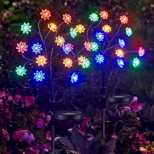 Solar Garten Lichter, Solar Lotus Lichter 2 Stück 2 Modes 40 LEDs Blume Lichter Solar Branch Lights Wasserdicht Garten Lichter für Outdoor Yard Partys Hochzeit Weihnachten Dekoration