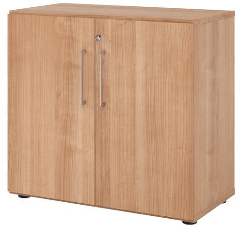 bümö Aktenschrank abschließbar, Büroschrank Holz 80cm breit in Nussbaum - abschließbarer Schrank mit Aktenregal für's Büro & Arbeitszimmer, Büro Möbel Ordnerschrank mit Schloss