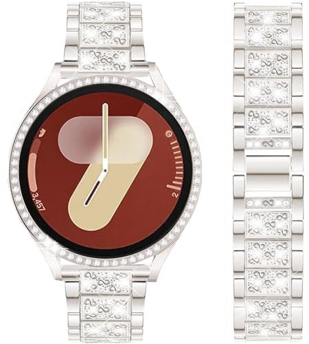 DEALELE Bracelet compatible avec Samsung Galaxy Watch 7 40 mm/44 mm, 20 mm - Bracelets en métal avec strass et coque de protection en polycarbonate diamant pour homme et femme, lumière étoilée