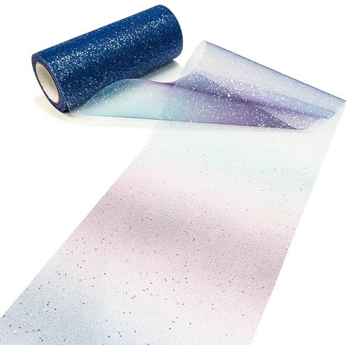 WANYIG Tischläufer Tischdeko Regenbogen Tüll Glitzer Tüllstoff Dekostoff Tischband Tüllnetz Tüllband Party Deko für Geburtstag Hochzeit Einschulung Taufe DIY Handwerk Weihnachten (D#, 30CM*9M)