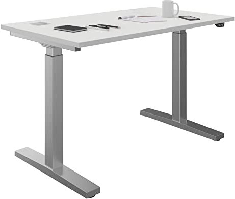Möbel Jack Schreibtisch - Grau - Weiß - Stahlgestell - B 160 cm - motorisch höhenverstellbar