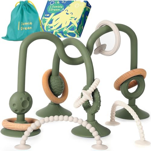 Jumble Jangle Baby Teething Toys – BPA-Free, Multi Purpose High Chair Toys for Babies: Suction Teething Relief with Sensory Toy Textures for Infants and Toddlers 0–24+ Months (Green)