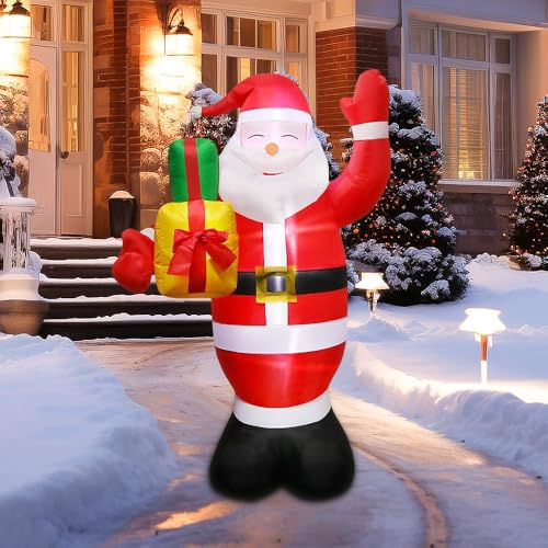 OHMG Weihnachtsdekoration Weihnachtsmann aufblasbar,150CM Aufgeblasene Weihnachtsmann-Hofdekoration mit LED-Leuchten und eingebauten 3 Taschen für Gartenparty-Innen- und Außendekoration