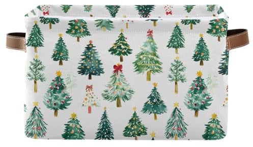Storage Basket Christmas Tree with Light Balls Canvas Collapsible Box Organizer Bin with Handles