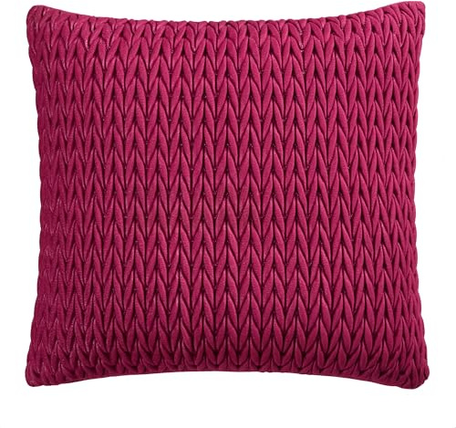 Laurence Llewelyn-Bowen Samtkissen, 43 x 43 cm, geflochten, gehäkelt, gefüllt, Kollektion Amory, luxuriöses Dekokissen für Sofa oder Schlafzimmer, Fuchsia