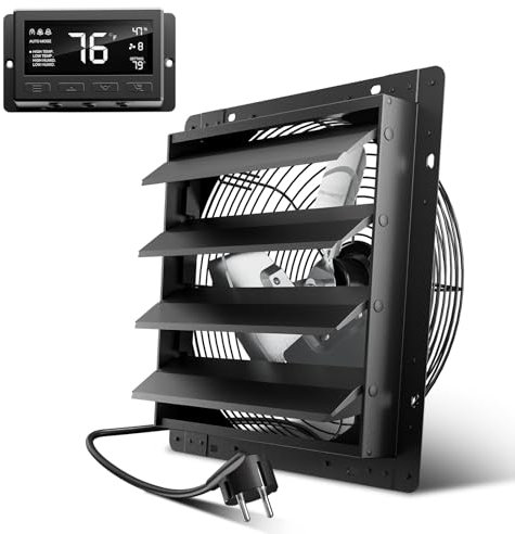 Hon&Guan Industrielle Abluftventilator 350mm EC-Motor Super Luftmenge 2200m³/h Wandventilator mit Teuchtigkeitssensor Temperatursensor Ganzmetallgehäuse Fensterläden Wandlüfter für Keller Garage Attic