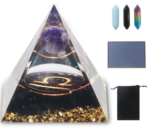 LANZLC Orgonit Pyramide, Reiki Kristall Pyramide mit kristalle, 12 Constellation Edelsteine, Esoterik Sternzeichen Geschenke mit schwarzem Samtbeutel für Chakra-Heilung,Meditation, Yoga (Waage)