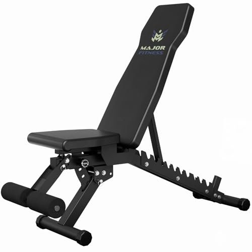 MAJOR FITNESS Drone9 Hantelbank – Faltbare, handelsübliche verstellbare Trainingsbank mit 408 kg Kapazität, 11 verstellbare Positionen, platzsparendes Design für Heim-Fitness-Studio, Krafttraining