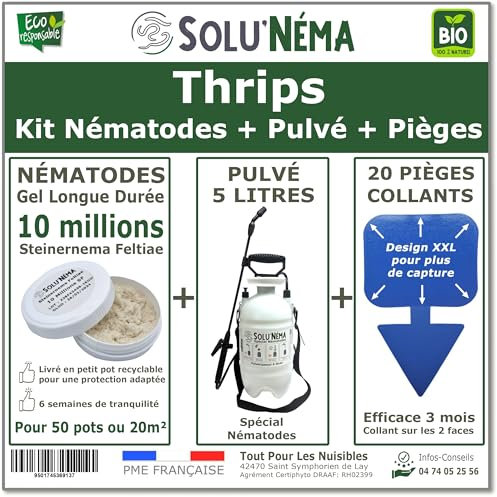 Kit Complet Anti - Thrips - 10 Millions Nématodes SF + Pulvérisateur 5L + 20 Pièges BleusCollants XXL