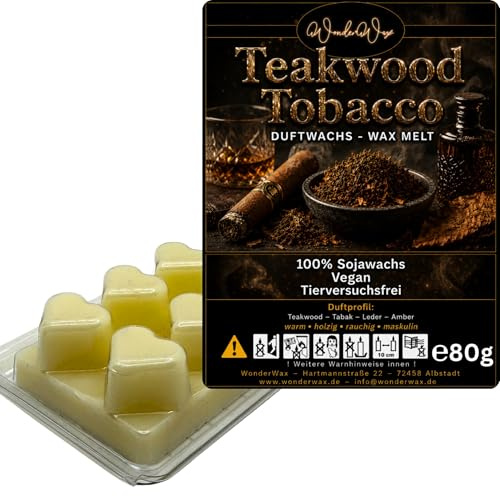 WonderWax® Duftriegel 6 x Duftwachs Herzen Weiß Teakwood Tobacco | Farbe: Weiß | Raumduft für Duftlampen, Wax Melt, Sojawachs, Indoor Duftöl Wachs schmelzen für Aromalampe