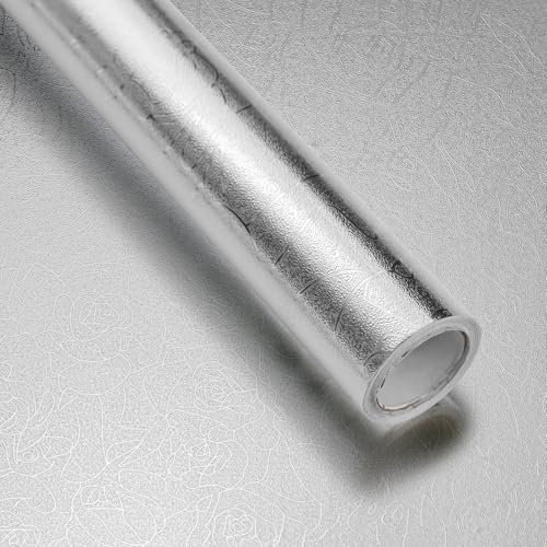 Niviy selbstklebende Klebefolie Hitzebeständig Tapete Öl-Resistent Wasserdicht Anti-Schimmel DIY Möbel Folie für Küchen, Schrank, Möbel,Tische(Silber Rose 40X200cm)