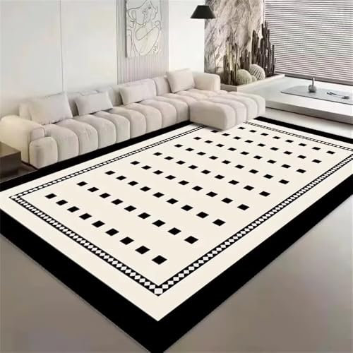 RUGMRZ Teppich Zimmers Boden Deko Zimmer Tumblr Schwarzes und weißes quadratisches geometrisches Design Wohnzimmer Schlafzimmer rutschfest Baby Kinderzimmer Jugendzimmer Möbel 60X90CM