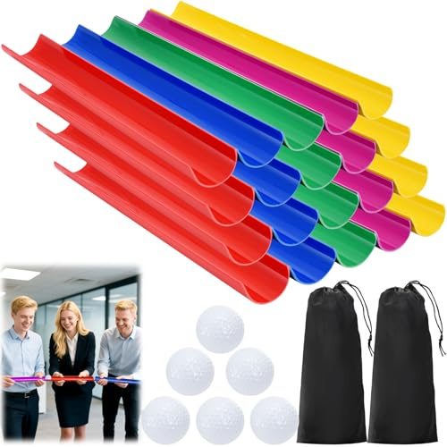 ELFULLY Jeux de construction d'équipe, kit de pipeline, activités brise-glace avec 20 demi-tuyaux, 6 balles de golf, 2 sacs de rangement, jeu de réunion de famille, gym sur le terrain, sports de plein