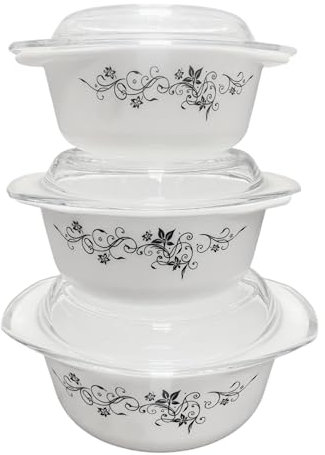 Reldor 3 Pcs Glass Casserole Dishes with Lids, Freezer, Microwave & Dishwasher Safe, Casserole Dish Set with Carry Handles, Break Resistant, Serving Dishes (1 + 1.5 + 2.5 Ltr), Black Floral