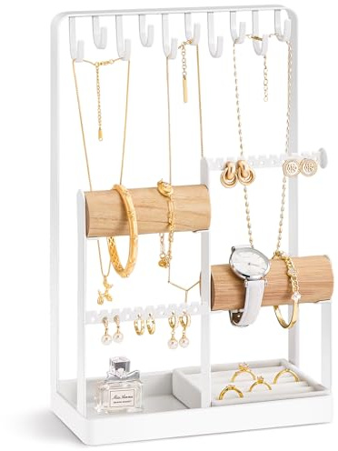 Lolalet Schmuckständer Armbandhalter für Ohrring Ketten Armbänder, Schmuck Organizer Schmuckhalter Jewelry Ständer Ohrringhalter, Schmuckaufbewahrung für Halsketten Armreifen Ohrstecker Ringe -Weiß