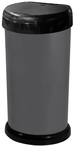 KetoBarrow Platinum Grey Kitchen Bin Waste Rubbish Recycle Bin Press Top - D-Shaped 42L