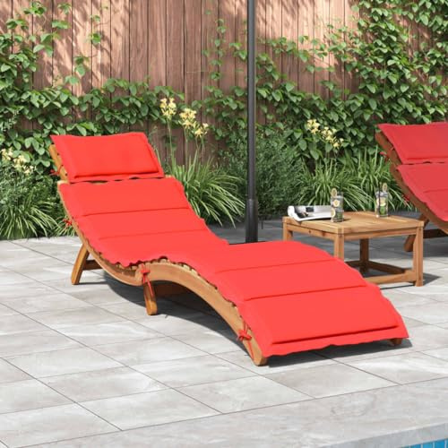 Refined Akazienholz Massiv Sonnenliege Klappbar Gartenliege Liegestuhl Holzliege Liege Gartenmöbel Saunaliege Sonnenliege mit Auflage Rot Massivholz Akazie