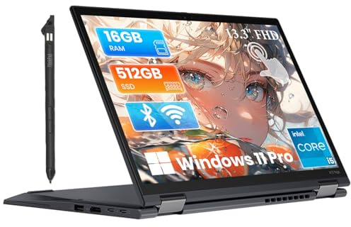Lenovo ThinkPad X13 Yoga Gen 2 Ordinateur portable avec écran tactile, Intel Core i5-1145G7, 16 Go DDR4, SSD 512 Go, clavier rétroéclairé, HDMI, écran Full HD 13,3, Windows 11 Pro