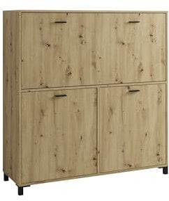 byLIVING Secrétaire Montana/Secrétaire Artisan Chêne/Armoire de Bureau avec 1 battant et 2 Portes/Poignées Noires/L 120 x H 127 x P 40 cm