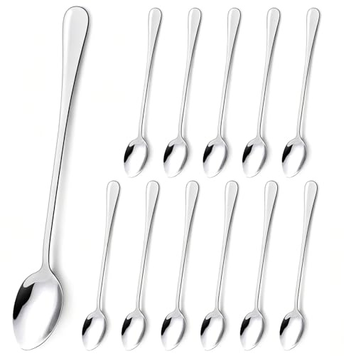 LLCS Set di 12 cucchiai per latte macchiato, in acciaio inox, cucchiai lunghi cucchiaini da tè, cucchiai da dessert, cucchiaini da caffè per caffè freddo, tè freddo, frappè