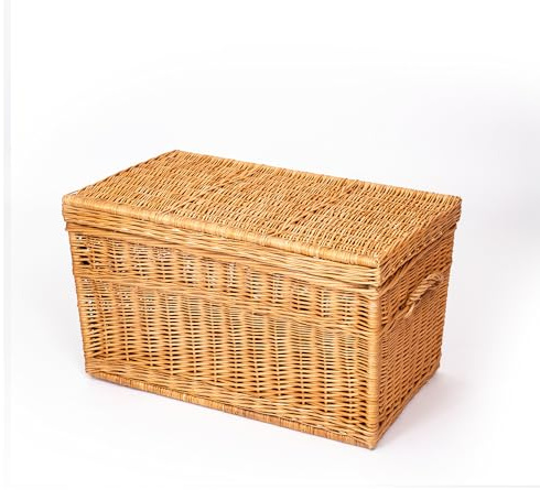 Creative Cooper Handgefertigter Wäsche- & Aufbewahrungskorb aus Weide – Großes Geflochtenes Wicker-Korb 180 L – Deckel, Rustikal, Naturholz, Braun