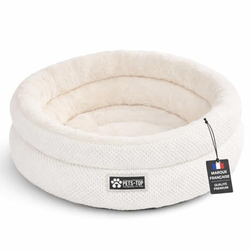 One PETS-TOP Katzen Bettchen (Königsweiß, 60 cm) | Weiches Katzen- und Hundekissen für kleine Hunde – Anti-Stress Cat Bed – Rundes, Warmes und Beruhigendes Schlafbett