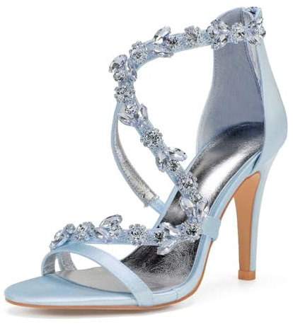 Scarpe da Sposa Bridal Donna Spillo Tacco Heel Aperte sulla Punta Cinturino alla Caviglia Casual Heels Sandali 10 .5CM,Sky Blue,36 EU