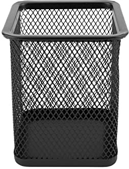 D.RECT KOMO Wire Mesh Pen Holder – Square Desk Organizer for Office Home Workspace – Durable Metal Construction Space Saving Design – Black