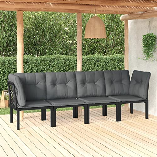 Owoxanthellate 4-TLG. Lounge-Set Schwarz Grau 62x62x68 cm Poly Rattan wetterfestes Gartensofa modulares Design robuste Stahlrahmen Eckbank platzsparend für Balkon Terrasse Gartenmöbel