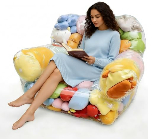 2026 Trending Stuffed Animal Storage Chair - Oversized Clear Bean Bag, Waterproof Stuffed Animal Chair, PVC Bean Bag Chair Plush Toys Storage & Organizing for Playroom/Bedroom (31.5×29.9×25.6)