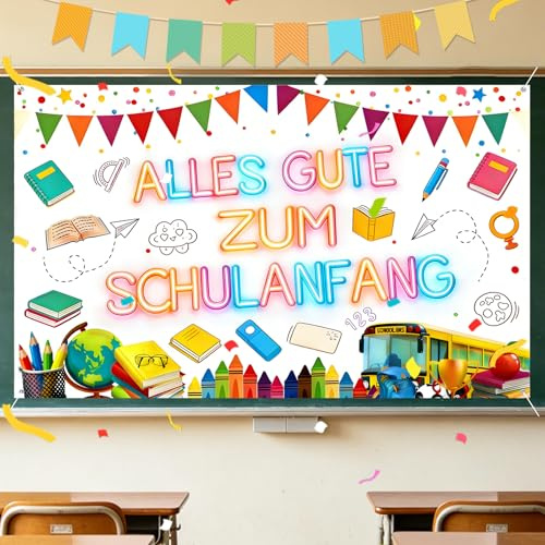 Einschulung Deko Banner,180x110cm Banner Schulanfang Deko | Alles Gute Zum Schulanfang Banner,Schuleinführung Deko schulkind banner für Schulanfang Jungen Mädchen