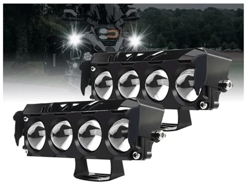 URAGER Phare Avant Projecteur LED Motos À 4 Lentilles Double Couleur Feux Croisement Et Route 12V 24V Pour Mini Lentille Phare Conduite Pour Voiture Camion SUV UTV Moto Phare