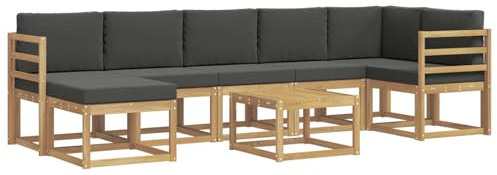 vidaXL Outdoor-Sofagarnitur 8 pcs Weiß und Anthrazit Polyester, Modernes Garten-Sofa-Set, Flexible Sitzgelegenheiten, Akazienholz, Lounge für Poolbereich, schnell zusammengebaut