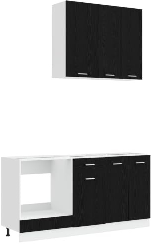 Owoxanthellate Küchenzeile Lyon 5-teiligKüchenblock aus Holzwerkstoff Küchenschrank Set Modern für Einbauküche und Singleküche ohne Arbeitsplatte Schwarz Eiche