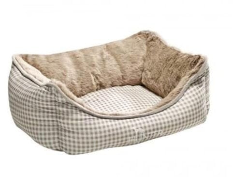 HUNTER Astana Hundesofa, mit weichem Plüschbesatz, Wendekissen, Karo-Muster, 60 x 45 cm, braun