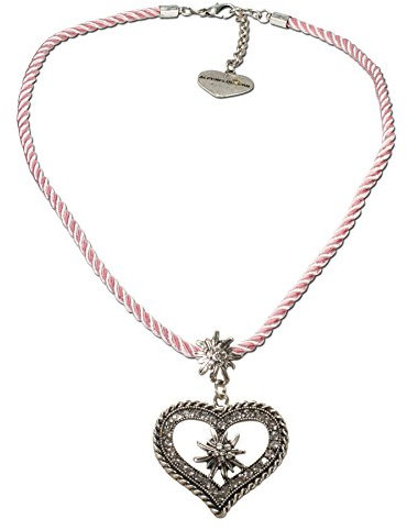 Alpenflüstern Kordel-Trachtenkette Strass-Edelweiß Herz - Damen-Trachtenschmuck mit Trachtenherz, Dirndlkette rosa-rosé DHK216