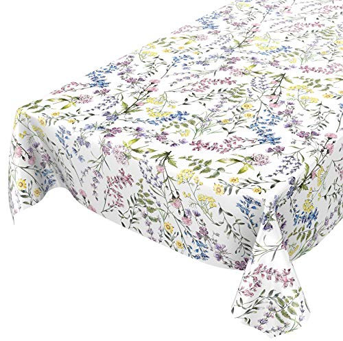 ANRO Wachstuch Tischdecke abwaschbar Wachstuchtischdecke Wachstischdecke Blumenmotiv Weiß 100x140cm