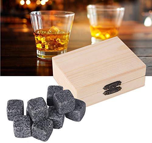 Hochwertige Holzbox mit 9 Stück Whisky-Eisstein, kreativer Eisstein, wiederverwendbar, schmilzt nie, verdünnt nicht den flauschigen Geschmack (Sesamgrau)