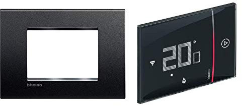 BTicino Livinglight Placca 3 Moduli, Forma Rettangolare, Antracite, 1 Pezzo + Termostato WiFi intelligente Smarther2 with Netatmo SXG8002, Incasso, Nero